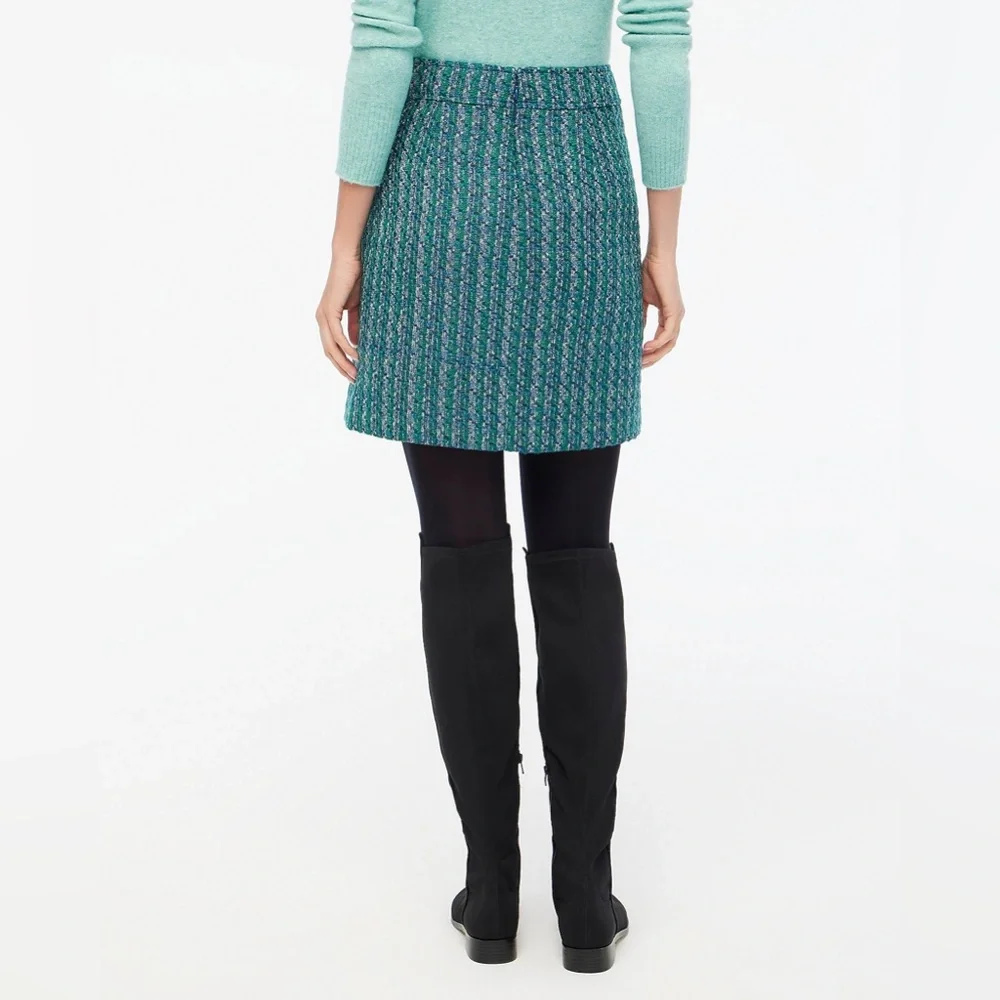 NWT J. CREW Green and Blue Tweed A-line Skirt Size 4